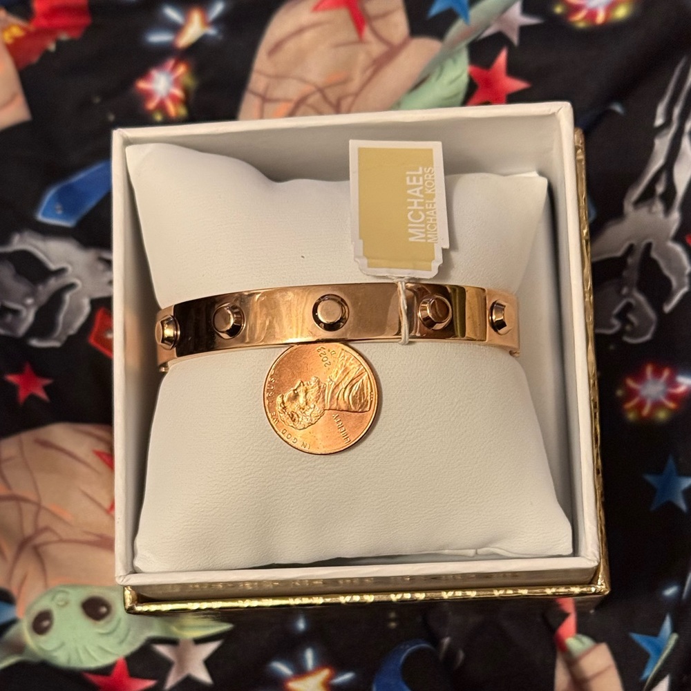NEW MICHAEL KORS ROSE GOLD BRACELET BANGLE DIAMOND LOVE LOCK NUT BOLT CUFF BOX X
